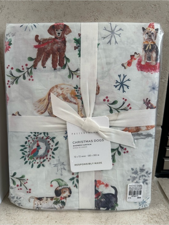 Pottery Barn Other - Pottery Barn Christmas Dogs Shower Curtain 72x72” Square Vintage Retro Vibe